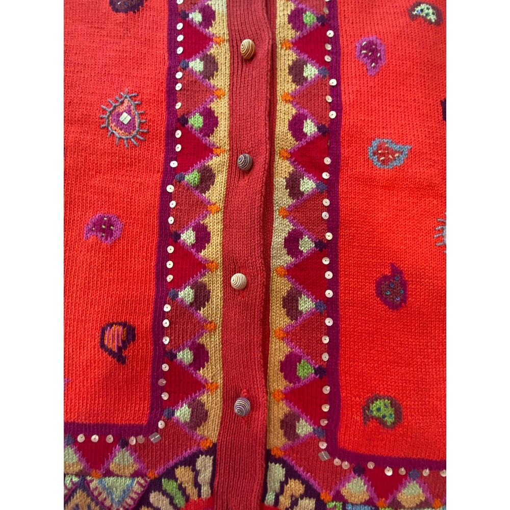 Vintage Christine Foley Sweater Women's Cardigan Bold Red Embellished Size 2(M) - Picture 4 of 10